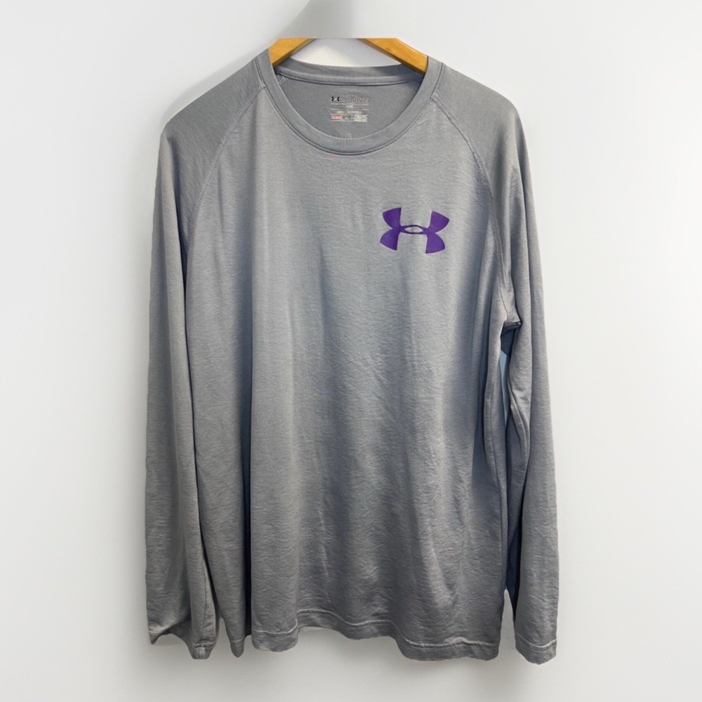 Under Armour Loose Men's Size L T-Shirt‎ Long Sleeve Gray Logo Workout Top Tee
